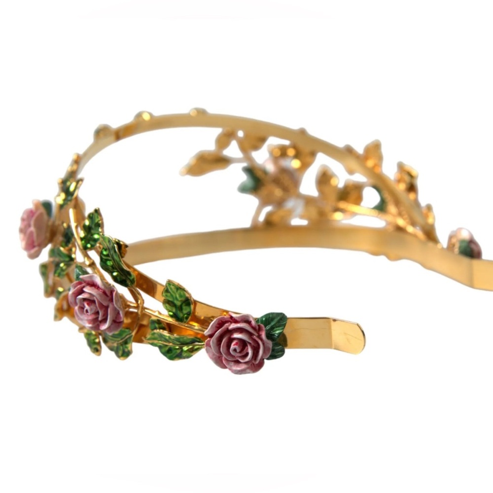 Dolce Gabbana Gold Brass Roses Crystal Embellished Headband Metal Diadem In Box - Picture 4 of 10